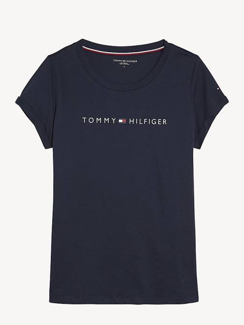 Tommy Hilfiger Original Logo Turn-Back Cuff Tişört Kadın Mavi | TH513LGC