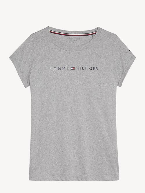 Tommy Hilfiger Original Logo Turn-Back Cuff Tişört Kadın Gri | TH712EWD