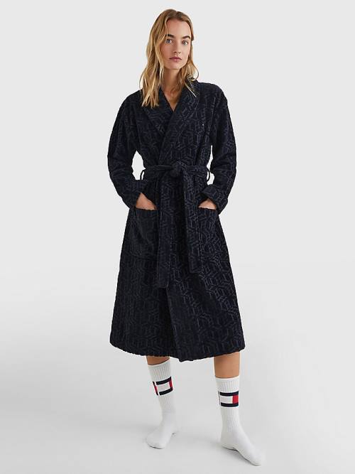 Tommy Hilfiger Original Monogram Bathrobe Pijama Kadın Mavi | TH180IGW