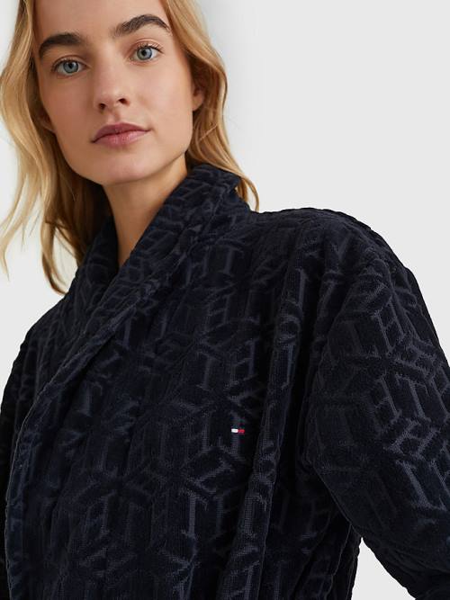 Tommy Hilfiger Original Monogram Bathrobe Pijama Kadın Mavi | TH180IGW