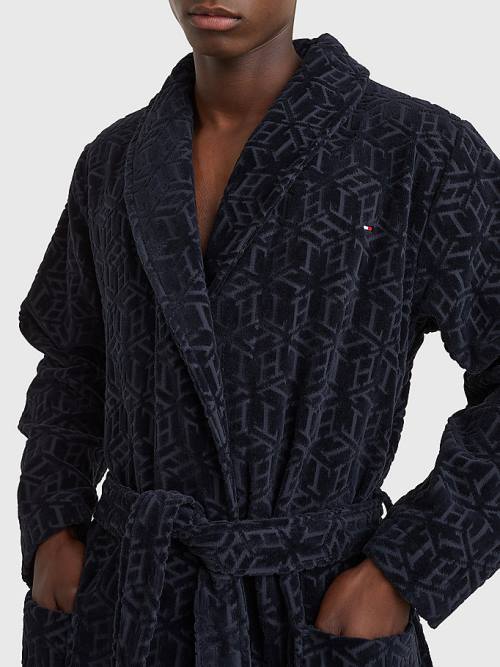 Tommy Hilfiger Original Towelling Monogram Bathrobe Pijama Erkek Mavi | TH863YLX