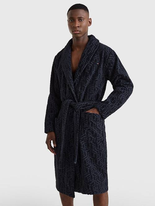 Tommy Hilfiger Original Towelling Monogram Bathrobe Pijama Erkek Mavi | TH863YLX