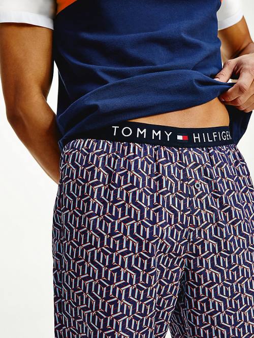 Tommy Hilfiger Original Woven Print Bottoms Pijama Erkek Mavi | TH165ZMK