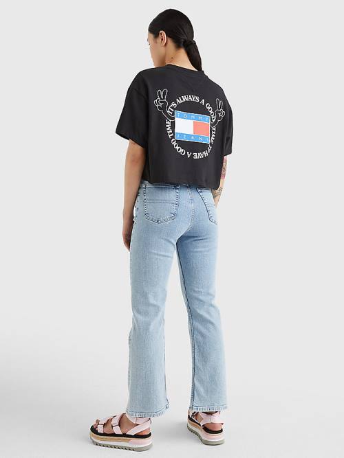 Tommy Hilfiger Oversized Cropped Slogan Tişört Kadın Siyah | TH769ZXB