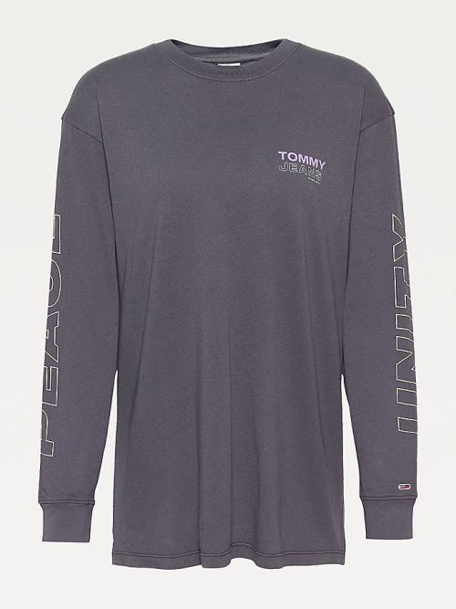 Tommy Hilfiger Oversized Fit Long Sleeve Tişört Kadın Siyah | TH401CRK