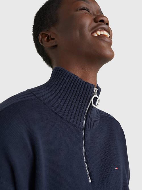 Tommy Hilfiger Oversized Half-Zip High Neck Jumper Kazak Kadın Mavi | TH745WZE