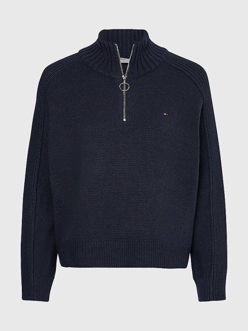 Tommy Hilfiger Oversized Half-Zip High Neck Jumper Kazak Kadın Mavi | TH745WZE