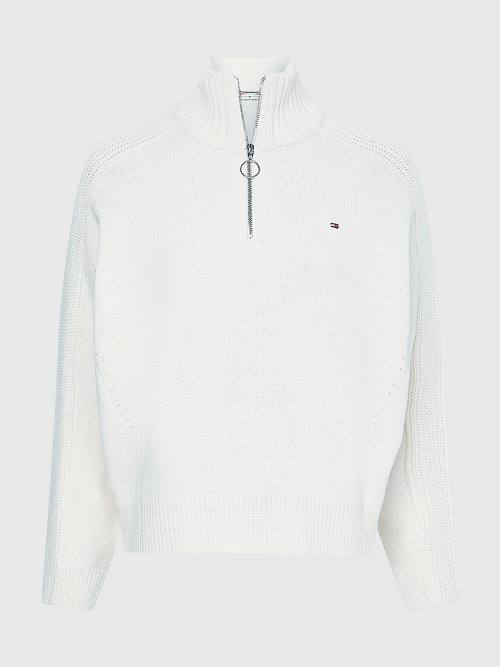 Tommy Hilfiger Oversized Half-Zip High Neck Jumper Kazak Kadın Beyaz | TH859RBD