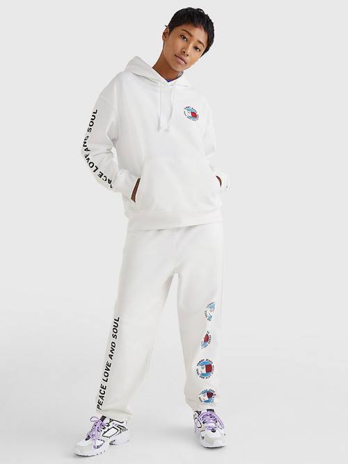 Tommy Hilfiger Oversized Peace Logo Kapüşonlu Sweatshirt Kadın Beyaz | TH091VSY