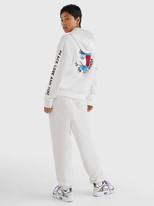 Tommy Hilfiger Oversized Peace Logo Kapüşonlu Sweatshirt Kadın Beyaz | TH091VSY