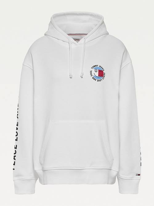 Tommy Hilfiger Oversized Peace Logo Kapüşonlu Sweatshirt Kadın Beyaz | TH091VSY