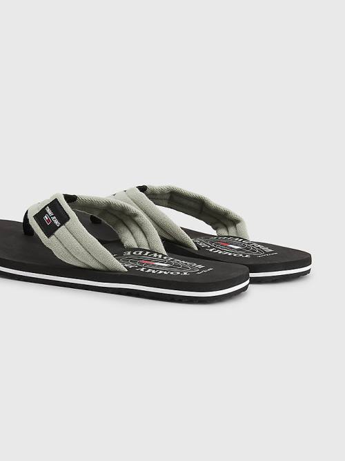 Tommy Hilfiger Pamuklu Kanvas Askılı Flip-Flops Sandalet Erkek Gri | TH268SFX