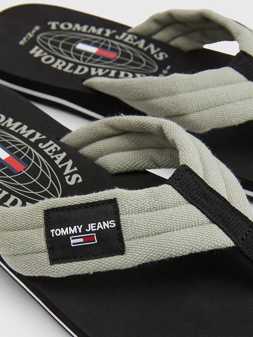 Tommy Hilfiger Pamuklu Kanvas Askılı Flip-Flops Sandalet Erkek Gri | TH268SFX