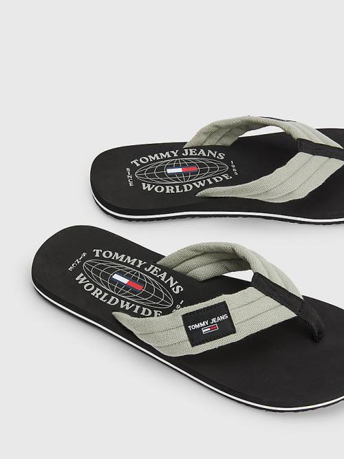 Tommy Hilfiger Pamuklu Kanvas Askılı Flip-Flops Sandalet Erkek Gri | TH268SFX