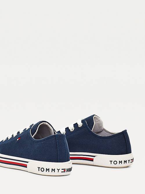 Tommy Hilfiger Pamuklu Kanvas Dantel-Up Low-Top Spor Ayakkabı Erkek Çocuk Mavi | TH571QNU