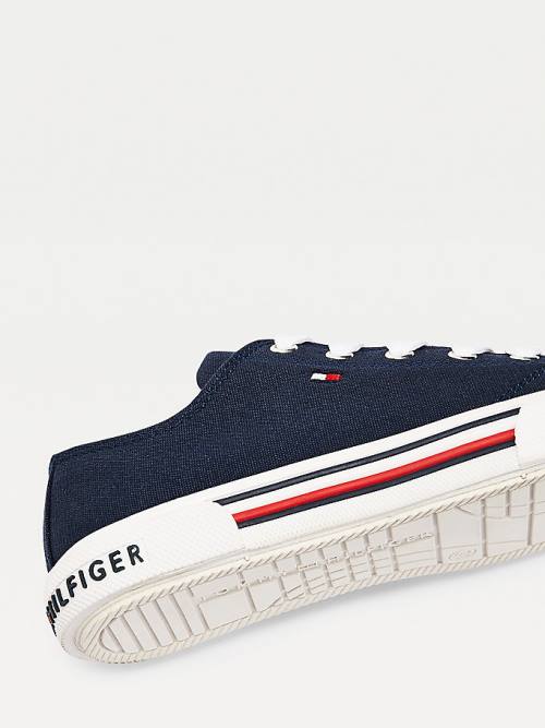 Tommy Hilfiger Pamuklu Kanvas Dantel-Up Low-Top Spor Ayakkabı Erkek Çocuk Mavi | TH571QNU