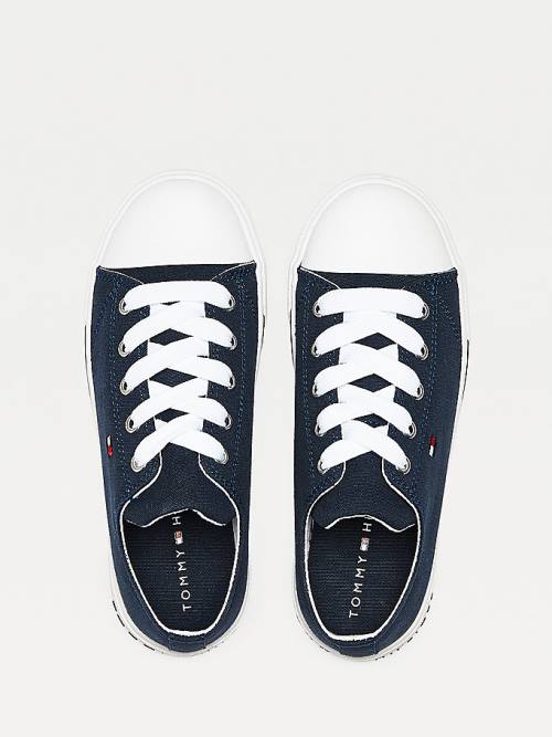 Tommy Hilfiger Pamuklu Kanvas Dantel-Up Low-Top Spor Ayakkabı Erkek Çocuk Mavi | TH571QNU