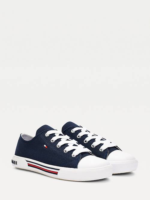 Tommy Hilfiger Pamuklu Kanvas Dantel-Up Low-Top Spor Ayakkabı Kiz Çocuk Mavi | TH637ENU