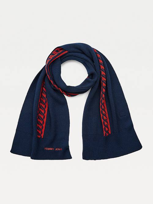 Tommy Hilfiger Pamuklu Knitted Link Pattern Fular Kadın Mavi | TH952JEM