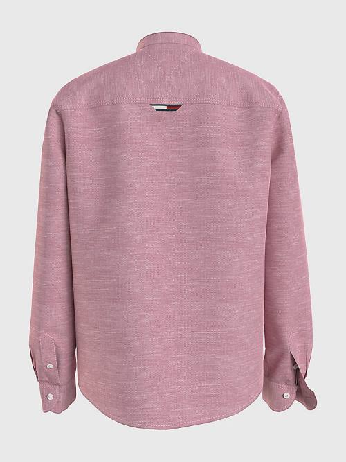 Tommy Hilfiger Pamuklu Linen Collarless Gömlek Erkek Çocuk Pembe | TH083ZQS