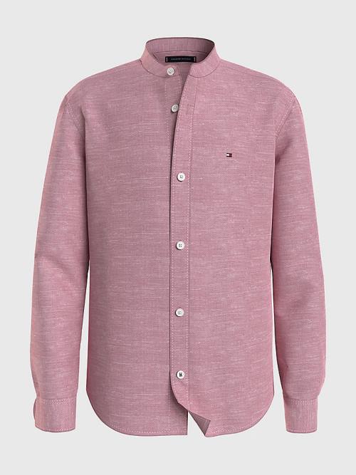 Tommy Hilfiger Pamuklu Linen Collarless Gömlek Erkek Çocuk Pembe | TH083ZQS