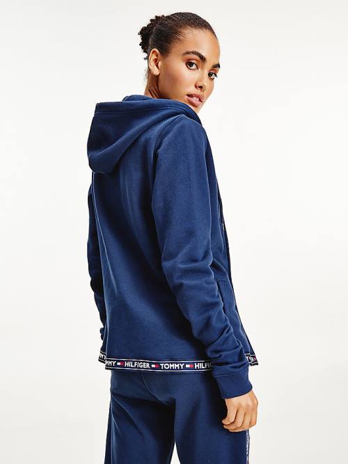 Tommy Hilfiger Pamuklu Terry Lounge Kapüşonlu Sweatshirt Kadın Mavi | TH628OFD