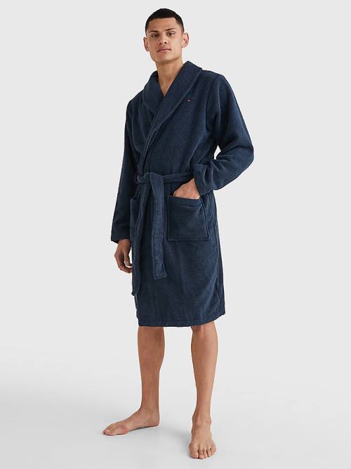 Tommy Hilfiger Pamuklu Towelling Bathrobe Pijama Erkek Mavi | TH284SBD