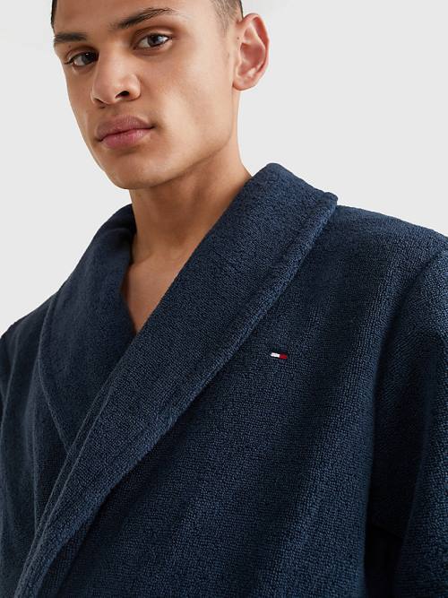 Tommy Hilfiger Pamuklu Towelling Bathrobe Pijama Erkek Mavi | TH284SBD