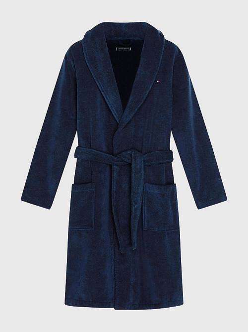 Tommy Hilfiger Pamuklu Towelling Bathrobe Pijama Erkek Mavi | TH284SBD