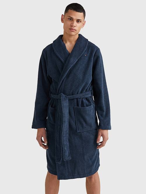 Tommy Hilfiger Pamuklu Towelling Bathrobe Pijama Erkek Mavi | TH284SBD