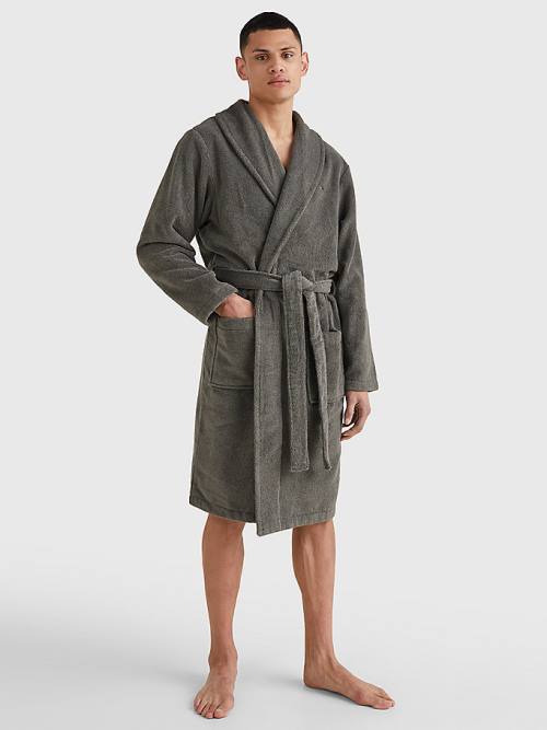 Tommy Hilfiger Pamuklu Towelling Bathrobe Pijama Erkek Gri | TH685VHK