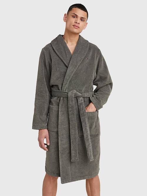 Tommy Hilfiger Pamuklu Towelling Bathrobe Pijama Erkek Gri | TH685VHK