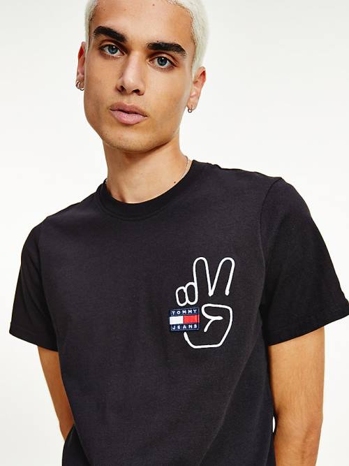 Tommy Hilfiger Peace Badge Tişört Erkek Siyah | TH937MVR