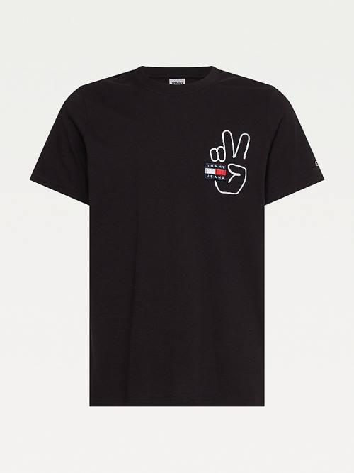 Tommy Hilfiger Peace Badge Tişört Erkek Siyah | TH937MVR