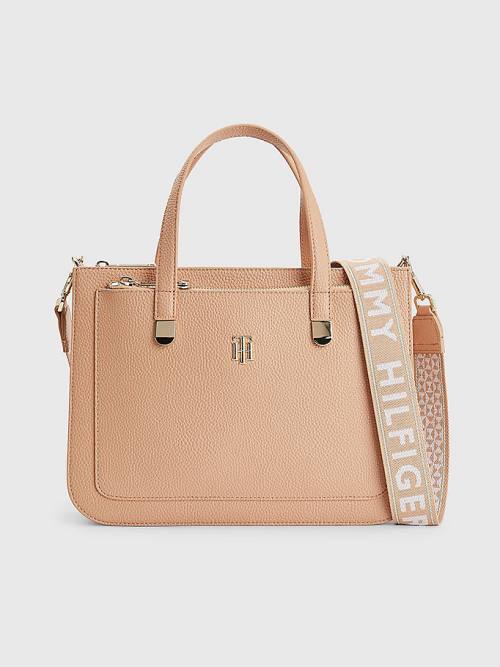 Tommy Hilfiger Pebble Grain Satchel Çanta Kadın Bej Rengi | TH473PBA