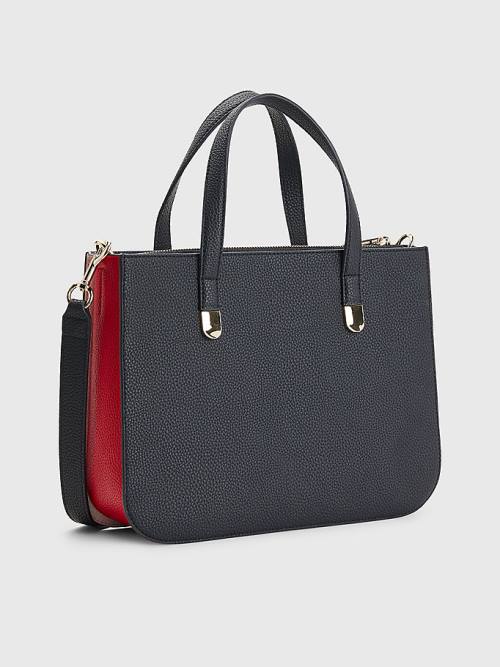 Tommy Hilfiger Pebble Grain Signature Satchel Çanta Kadın Mavi | TH289NDC