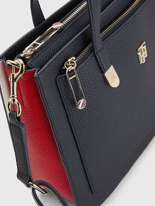 Tommy Hilfiger Pebble Grain Signature Satchel Çanta Kadın Mavi | TH289NDC