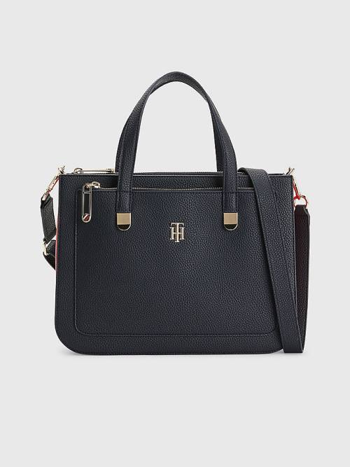 Tommy Hilfiger Pebble Grain Signature Satchel Çanta Kadın Mavi | TH289NDC