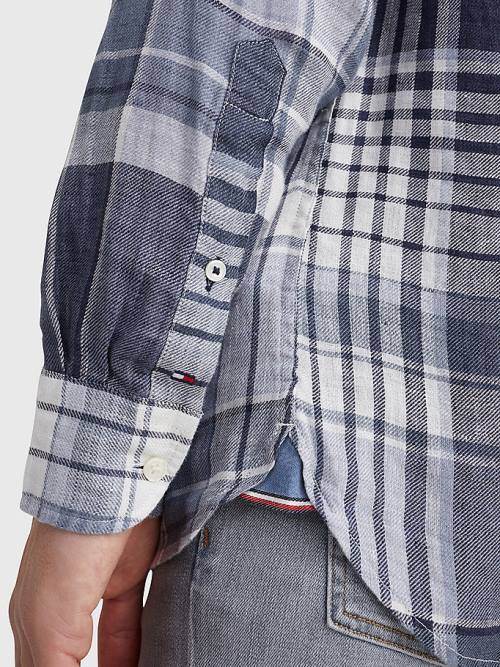 Tommy Hilfiger Pigment Dyed Check Linen Gömlek Erkek Mavi | TH845FVM