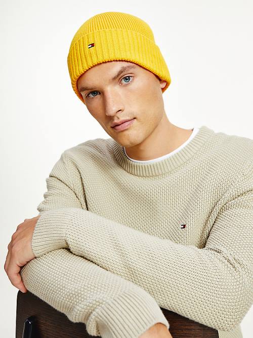 Tommy Hilfiger Pima Pamuklu Cashmere Cuffed Beanie Şapka Erkek Sarı | TH052GYP