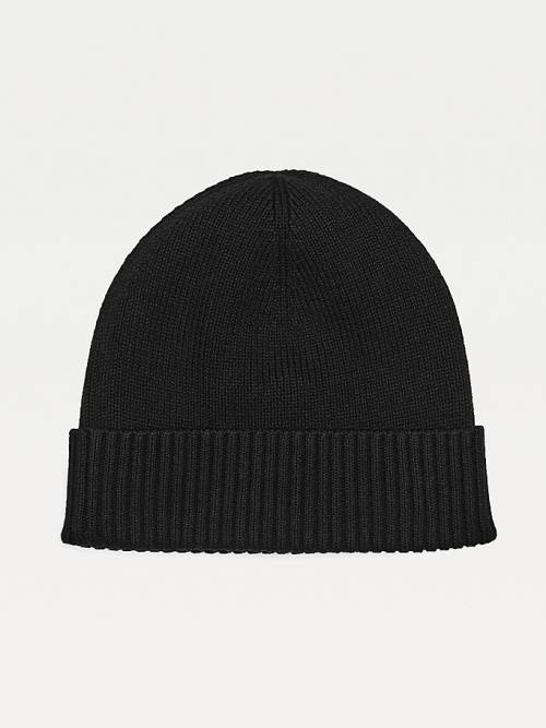 Tommy Hilfiger Pima Pamuklu Cashmere Cuffed Beanie Şapka Erkek Siyah | TH982JHZ