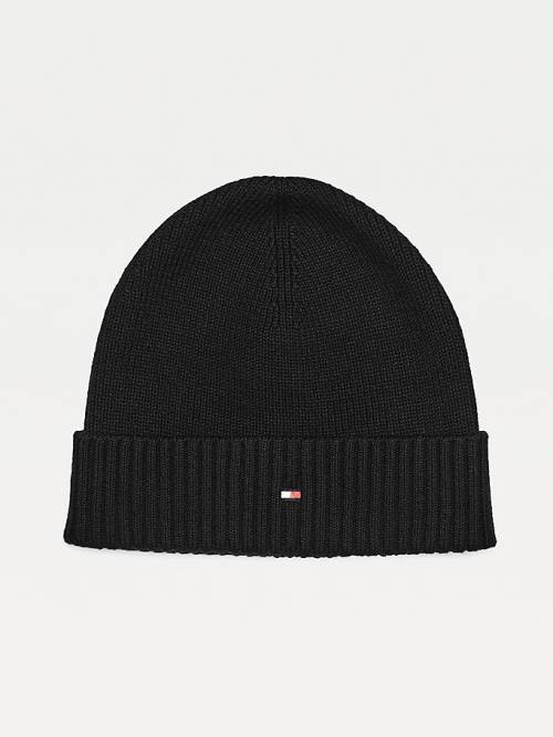 Tommy Hilfiger Pima Pamuklu Cashmere Cuffed Beanie Şapka Erkek Siyah | TH982JHZ