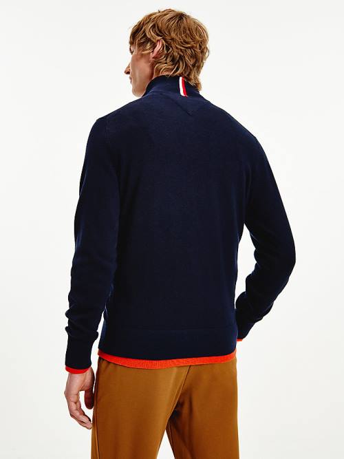 Tommy Hilfiger Pima Pamuklu Cashmere Half Zip Jumper Kazak Erkek Mavi | TH012NIL