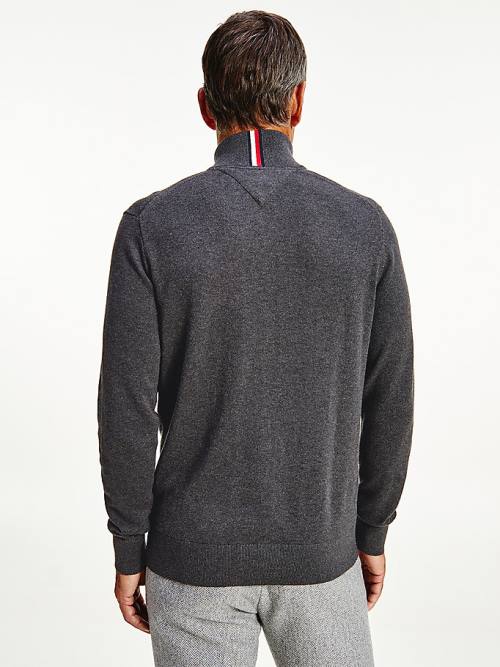 Tommy Hilfiger Pima Pamuklu Cashmere Half Zip Jumper Kazak Erkek Gri | TH845MGY