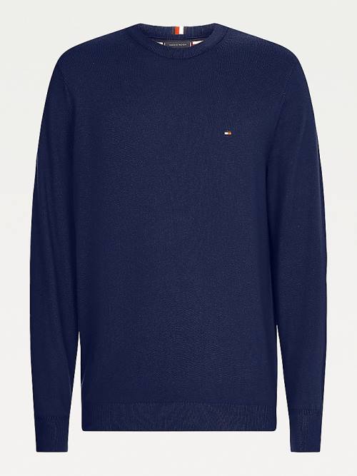 Tommy Hilfiger Pima Pamuklu Cashmere Jumper Kazak Erkek Mavi | TH854BQF