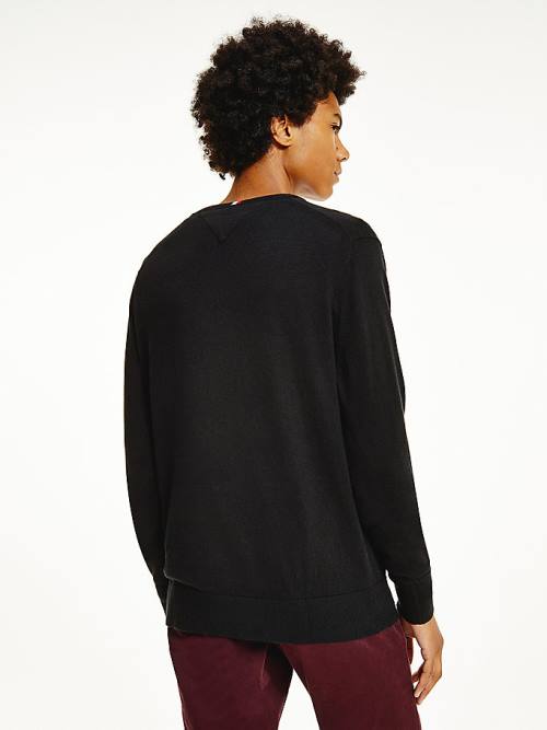 Tommy Hilfiger Pima Pamuklu Cashmere V-Neck Jumper Kazak Erkek Siyah | TH071YNQ