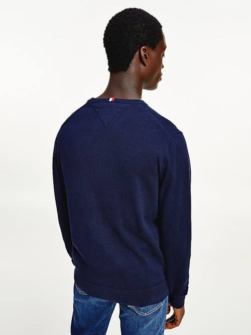 Tommy Hilfiger Pima Pamuklu Cashmere V-Neck Jumper Kazak Erkek Mavi | TH237ESB