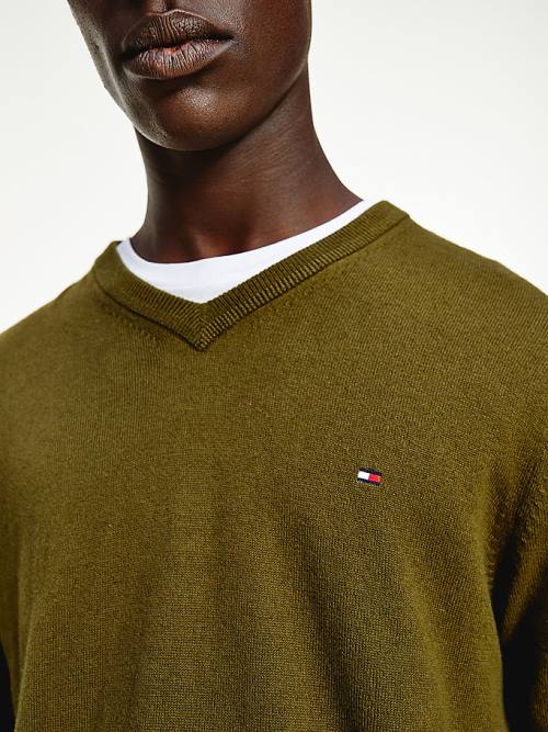 Tommy Hilfiger Pima Pamuklu Cashmere V-Neck Jumper Kazak Erkek Kahverengi | TH467GIR