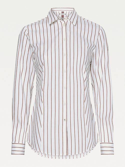 Tommy Hilfiger Pinstripe Slim Fit Gömlek Kadın Kırmızı | TH350HZX