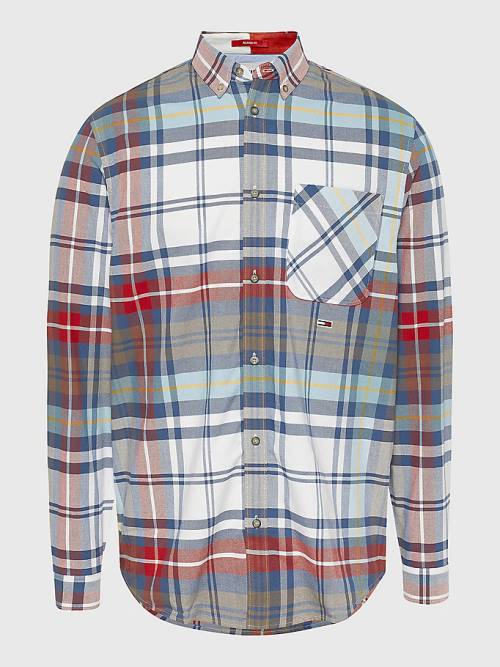 Tommy Hilfiger Plaid Check Organic Oxford Pamuklu Gömlek Erkek Mavi | TH493EAH